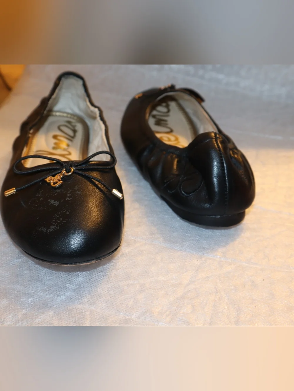 Sam Edelman Felicia Ballet Flat Kids Girl Size 2 Black Good Leather Bow Charm